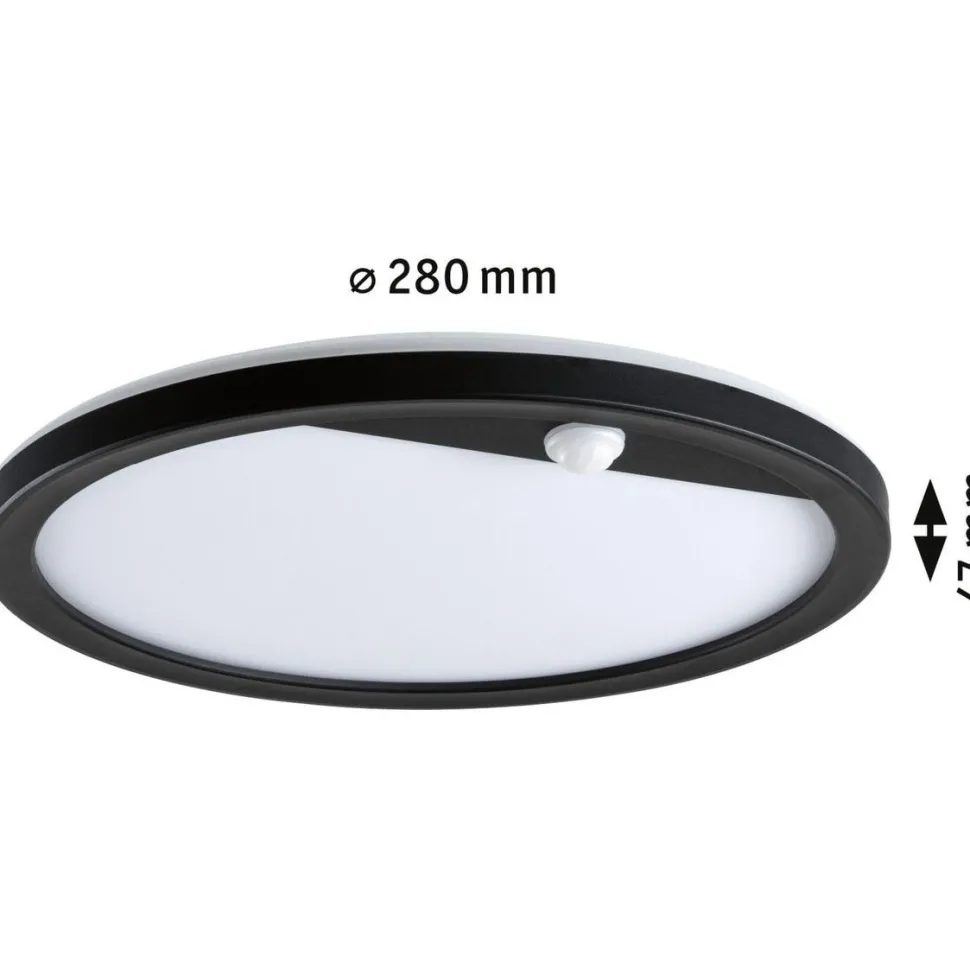 LED-paneeli ulkokäyttöön Paulmann Lamina, IP44, 28cm, 3000K, liiketunnistin, korroosionkestävä, musta