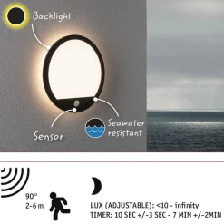 LED-paneeli ulkokäyttöön Paulmann Lamina, IP44, 28cm, 3000K, liiketunnistin, korroosionkestävä, musta