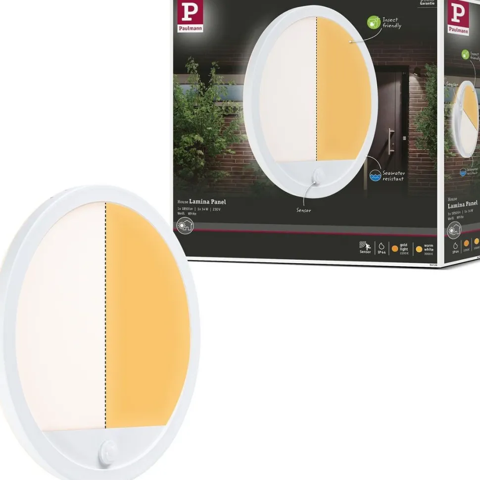 LED-paneeli ulkokäyttöön Paulmann Lamina, IP44, 28cm, liiketunnistin, hämärätunnistin, säädettävä värilämpötila, valkoinen
