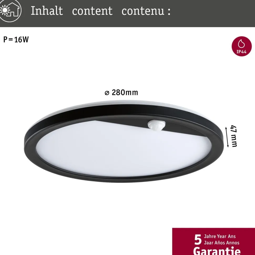 LED-paneeli ulkokäyttöön Paulmann Lamina, IP44, 28cm, liiketunnistin, hämärätunnistin, säädettävä värilämpötila, valkoinen