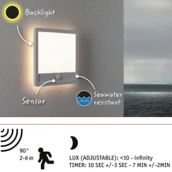 LED-paneeli ulkokäyttöön Paulmann Lamina, IP44, 25x25cm, 3000K, liiketunnistin, korroosionkestävä, valkoinen