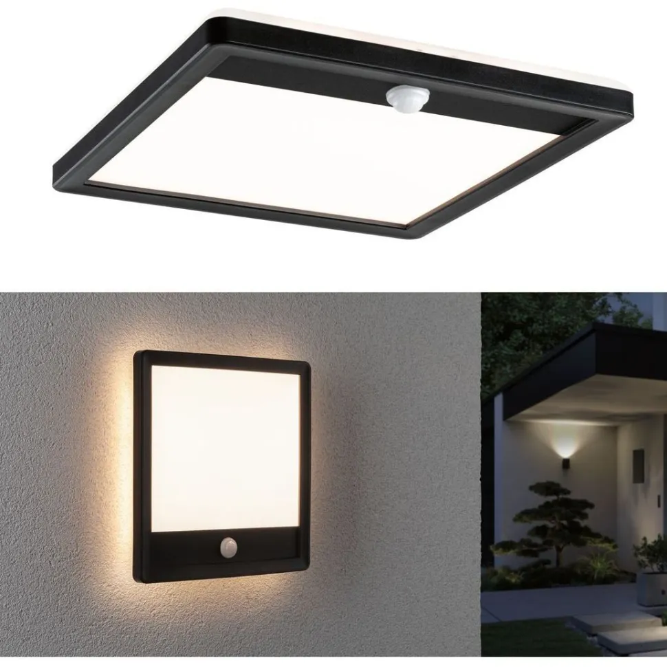 LED-paneeli ulkokäyttöön Paulmann Lamina, IP44, 25x25cm, 3000K, liiketunnistin, korroosionkestävä, valkoinen