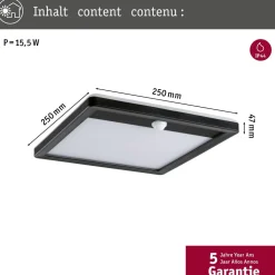 LED-paneeli ulkokäyttöön Paulmann Lamina, IP44, 25x25cm, 3000K, liiketunnistin, korroosionkestävä, valkoinen