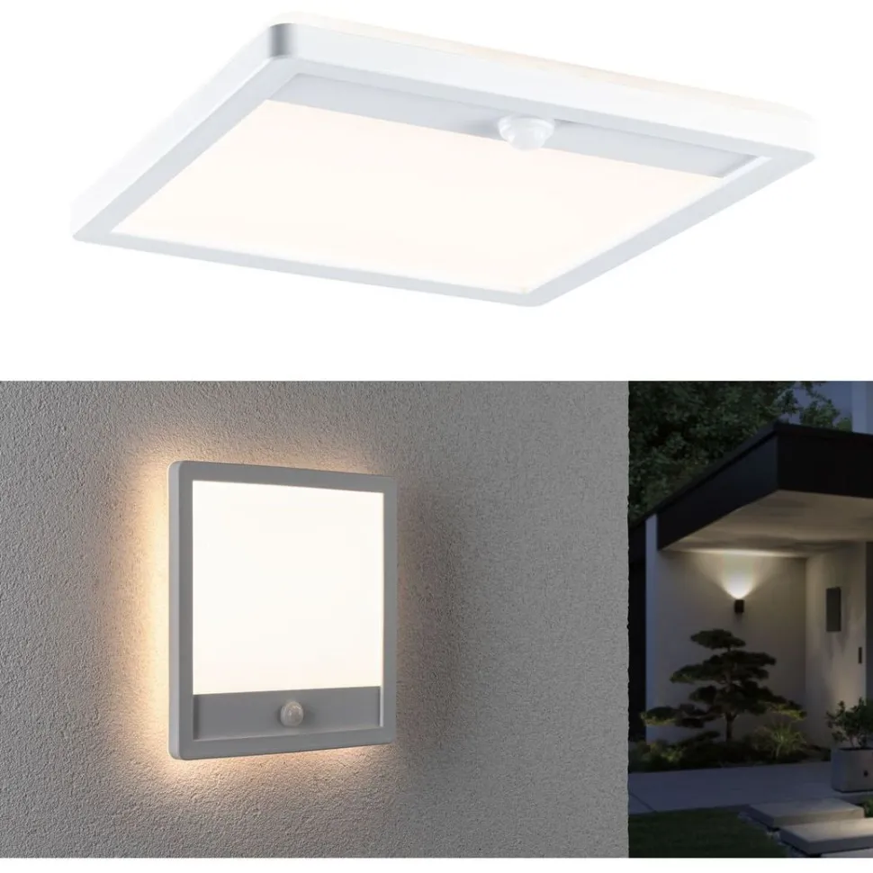 LED-paneeli ulkokäyttöön Paulmann Lamina, IP44, 25x25cm, 3000K, liiketunnistin, korroosionkestävä, valkoinen