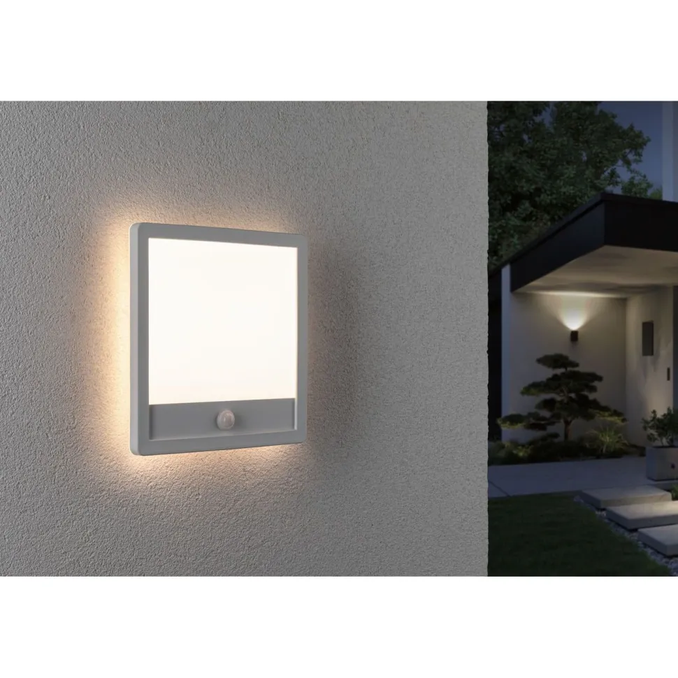 LED-paneeli ulkokäyttöön Paulmann Lamina, IP44, 25x25cm, 3000K, liiketunnistin, korroosionkestävä, valkoinen