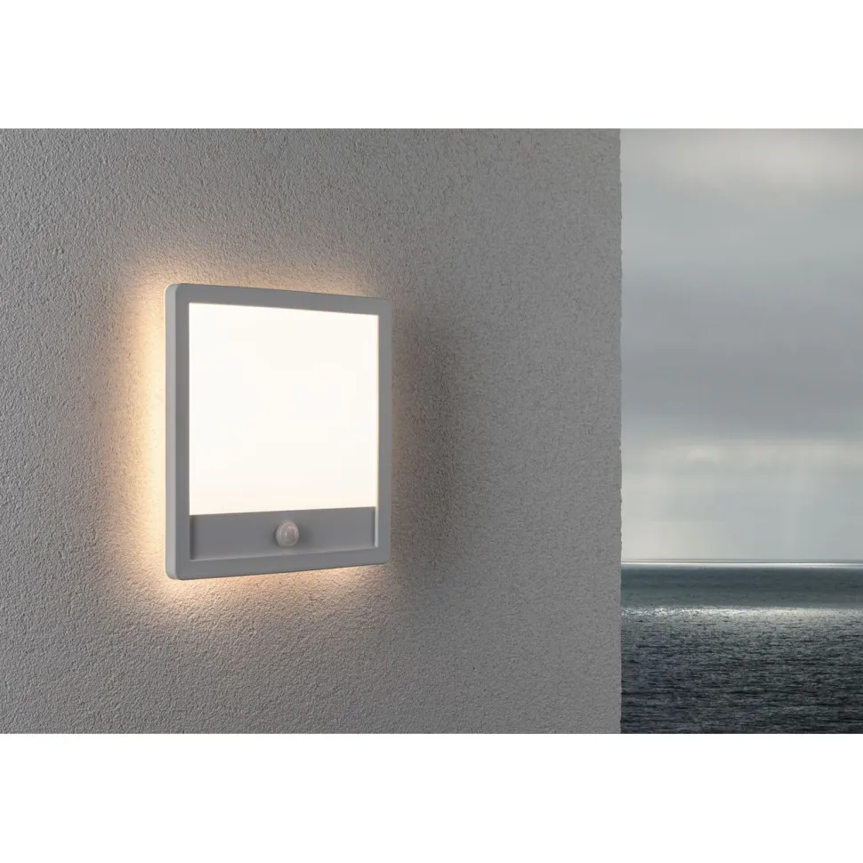 LED-paneeli ulkokäyttöön Paulmann Lamina, IP44, 25x25cm, 3000K, liiketunnistin, korroosionkestävä, valkoinen
