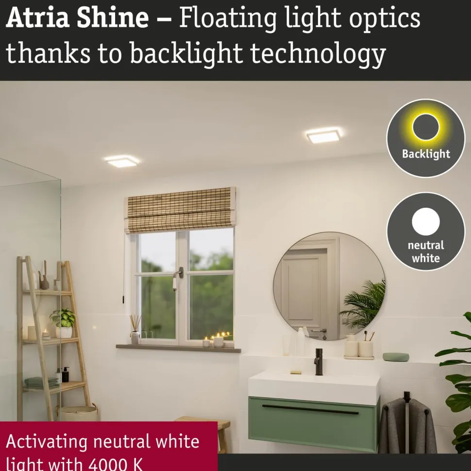 LED-paneeli Paulmann Atria Shine Backlight 190x190mm 11.2W IP44 900lm 4000K valkoinen