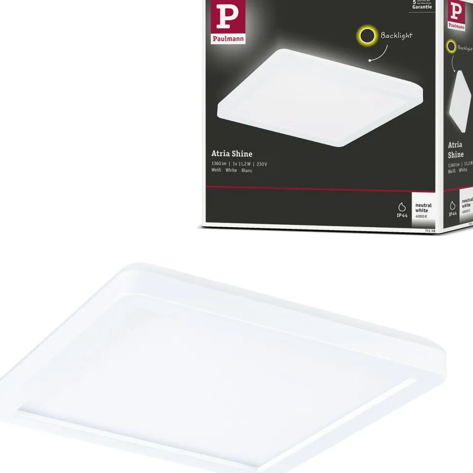 LED-paneeli Paulmann Atria Shine Backlight 190x190mm 11.2W IP44 900lm 4000K valkoinen