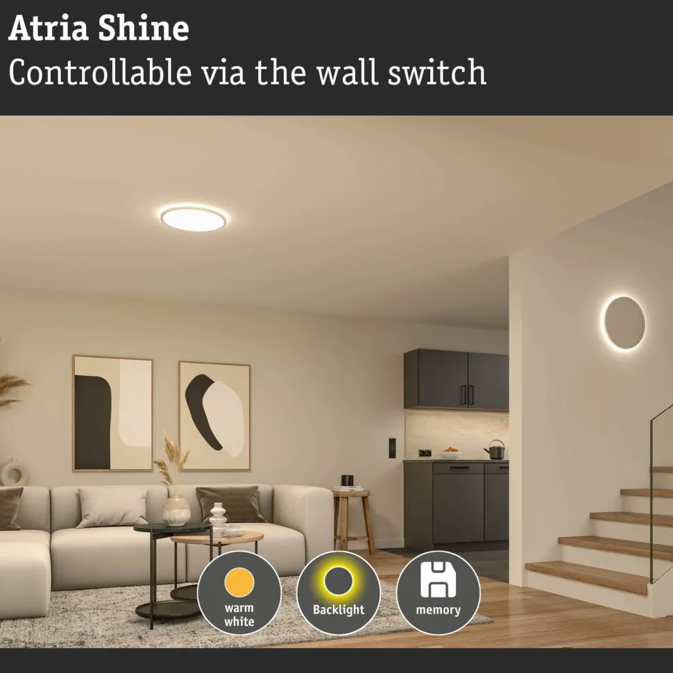 LED-paneeli Paulmann Atria Shine Ø290mm 19/2W 2400lm/150lm 3000K valkoinen