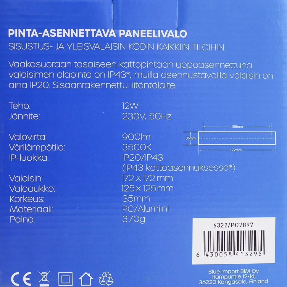 LED-paneelivalaisin Led Energie, 12W, 900lm, 3500K, pinta-asennettava, neliö, sisäänrakennettu liitäntälaite