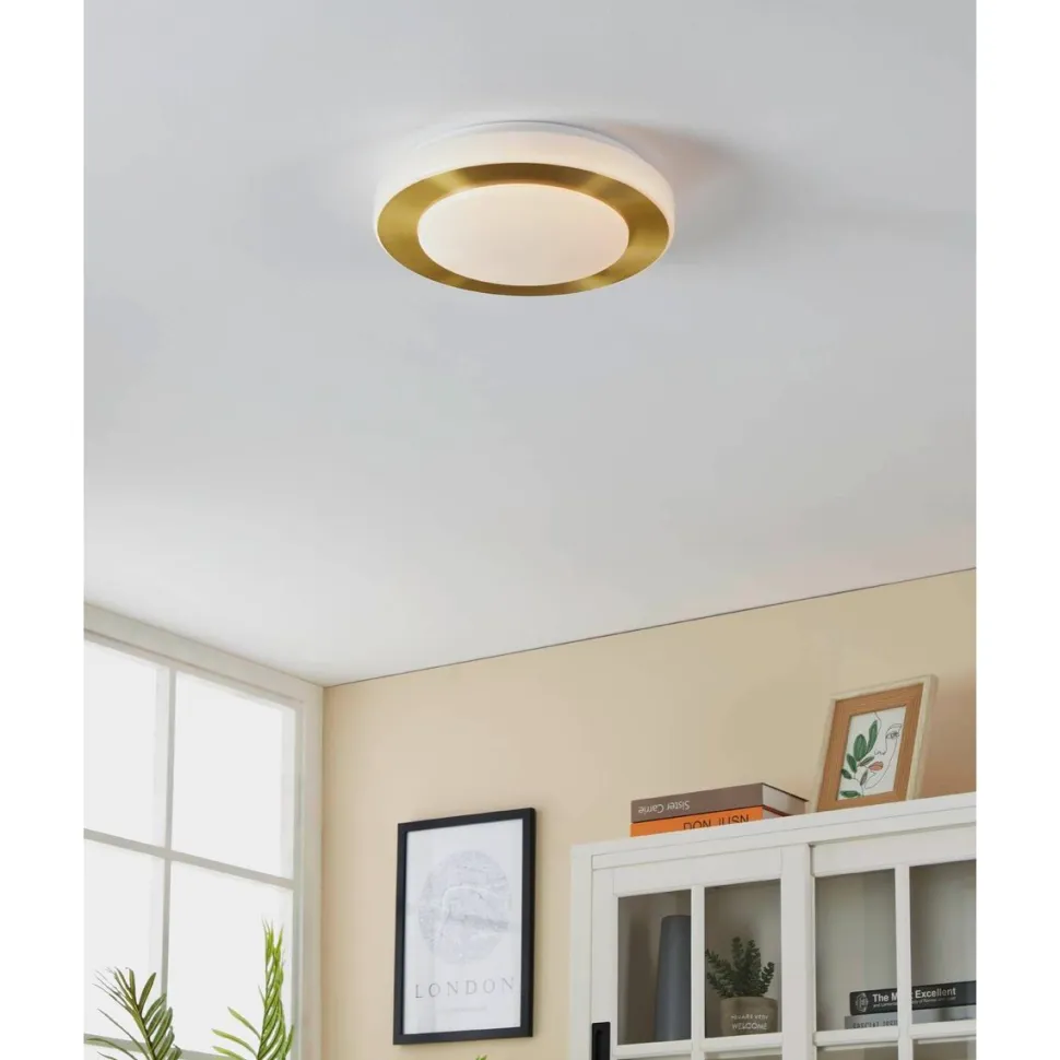 LED-Plafondi Eglo Carpi Ø30cm harjattu messinki/valkoinen