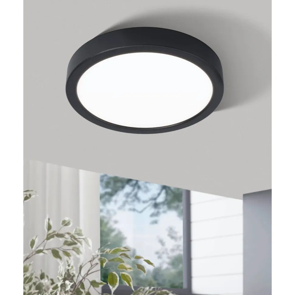 LED-Plafondi Eglo Fueva 5 3000K musta pyöreä pinta-asennettava himmennin vaihdettava LED eri kokoja
