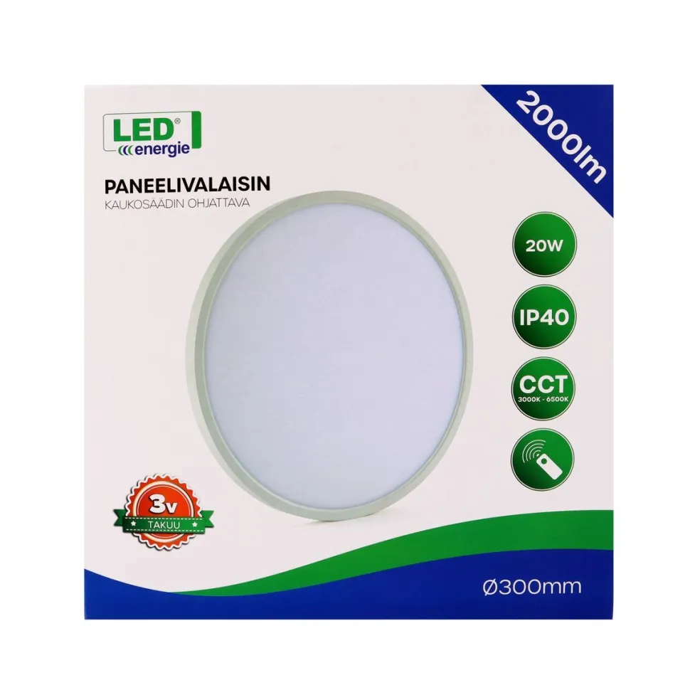LED-plafondi LED Energie 20 W 2000 lm IP40 CCT kaukosäädin Ø300 mm valkoinen