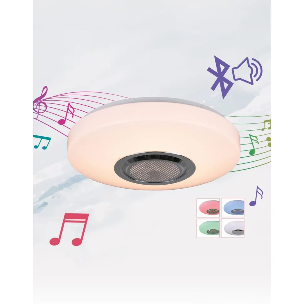 LED-plafondi Trio Maia RGBW Ø33cm valkoinen kaiutin
