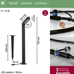 LED-pollarivalaisin Paulmann Plug & Shine Ito, IP65, 3000K, pystysuuntainen säätö, antrasiitti