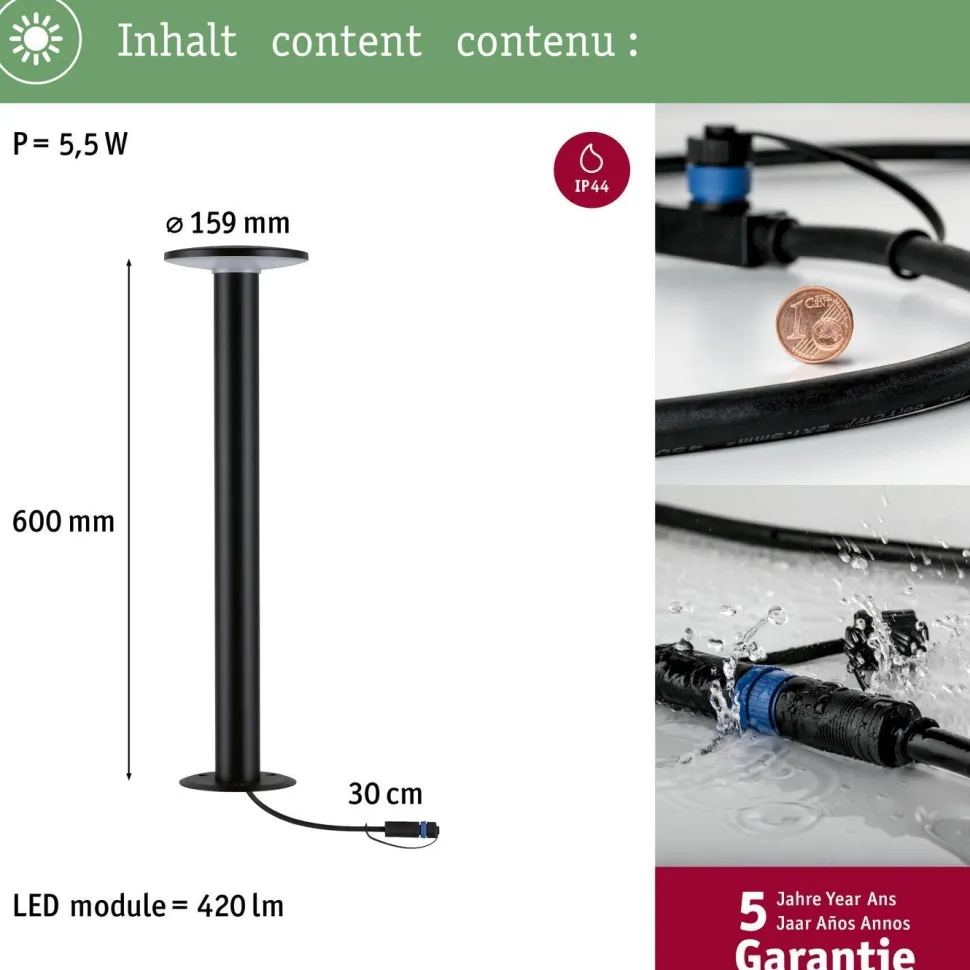 LED-pollarivalaisin Paulmann Plug & Shine Plate, Smart Home Zigbee 3.0, IP44, RGBW+, 5W, antrasiitti