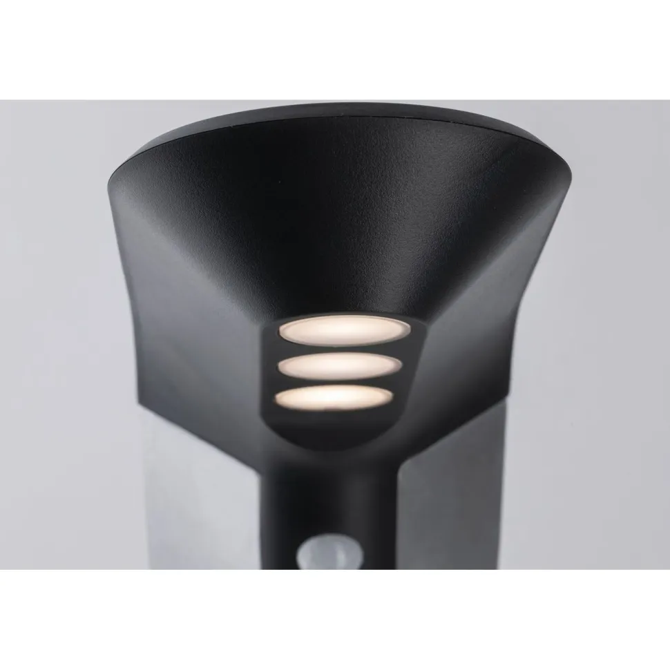 LED-pollarivalaisin aurinkokennolla Paulmann Soley, IP44, 3000K, liiketunnistin, antrasiitti