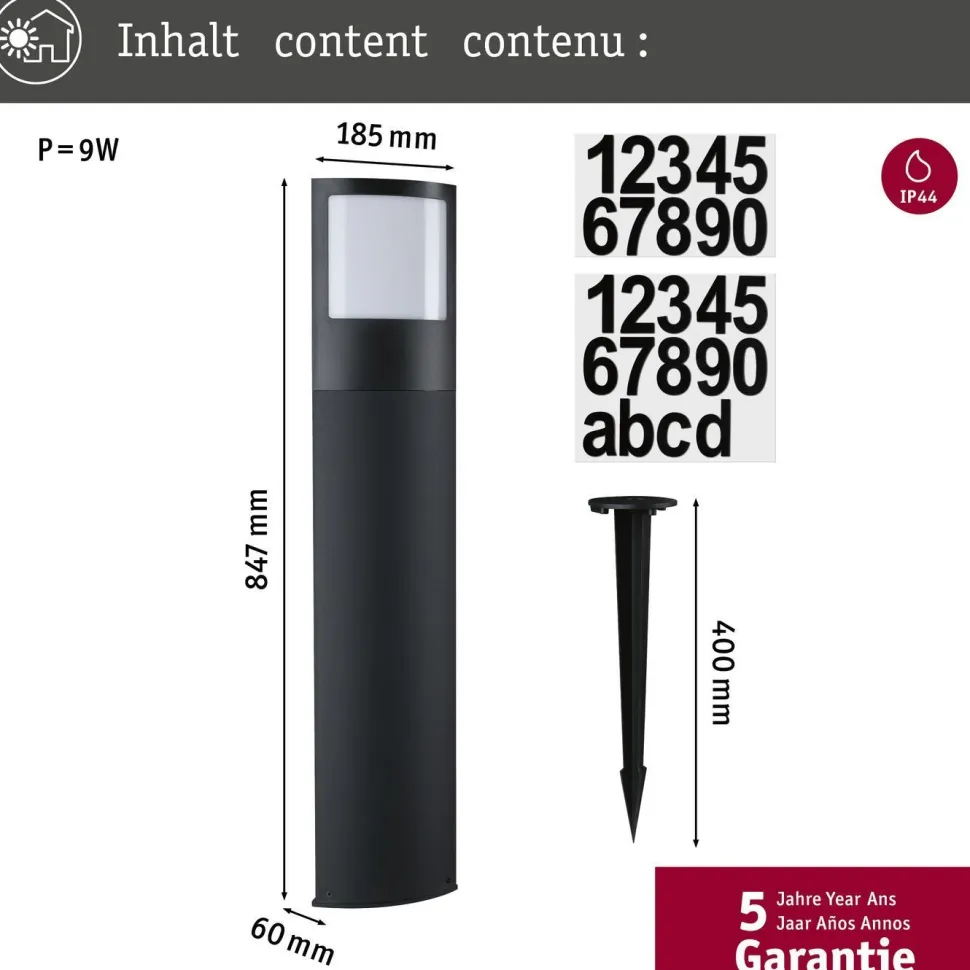 LED-pollarivalaisin liike- ja hämärätunnistimella Paulmann Padea, Smart Home Zigbee 3.0, IP44, antrasiitti