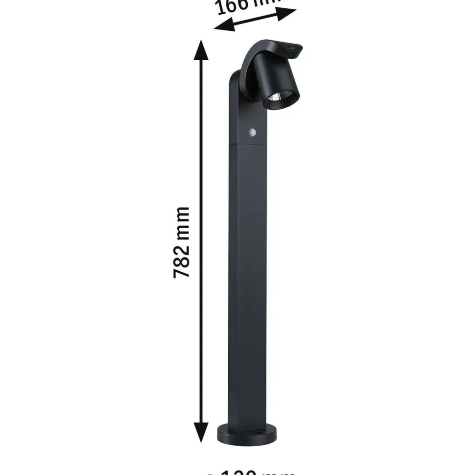 LED-pollarivalaisin liiketunnistimella Paulmann Cuff, 78.2cm, IP44, 3000K, korroosionkestävä, antrasiitti