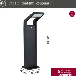 LED-pollarivalaisin liiketunnistimella Paulmann Juntea, 58.5cm, IP44, 3000K, antrasiitti