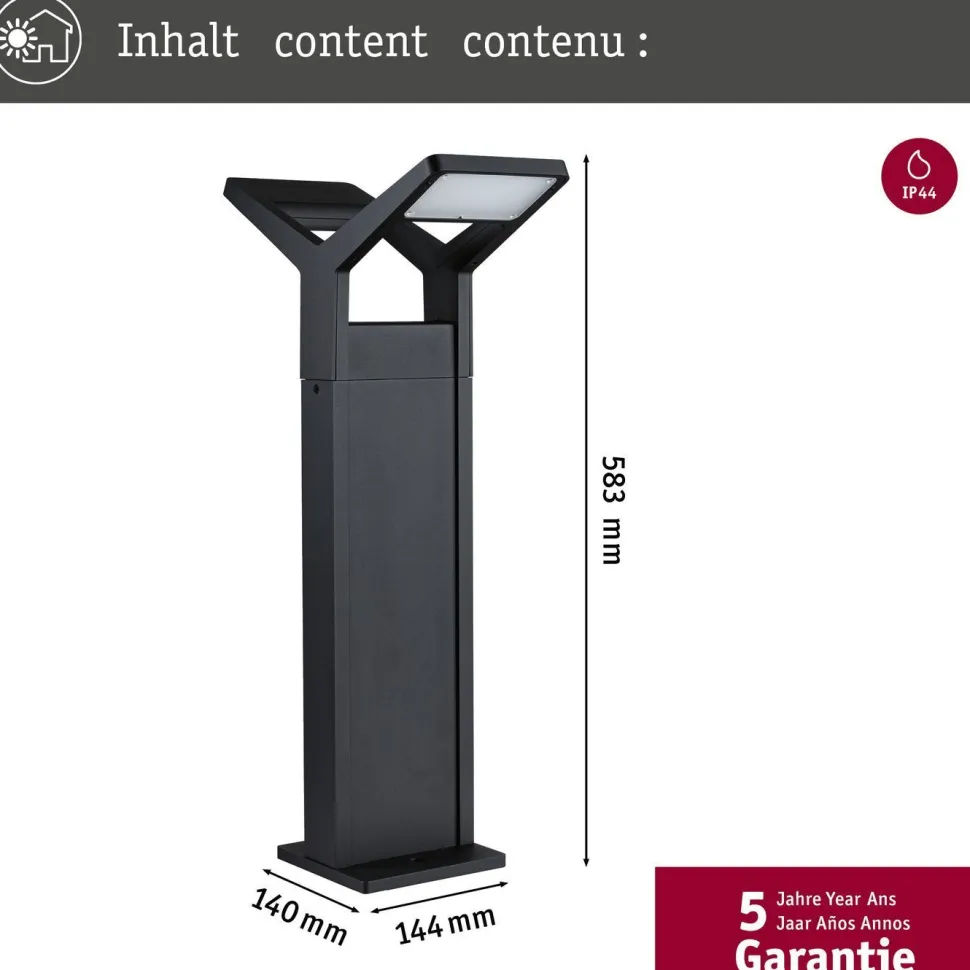 LED-pollarivalaisin liiketunnistimella Paulmann Juntea, 2-osainen, 58.5cm, IP44, 3000K, antrasiitti
