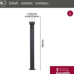LED-pollarivalaisin liiketunnistimella Paulmann Sienna, 78cm, IP44, 3000K, korroosionkestävä, antrasiitti