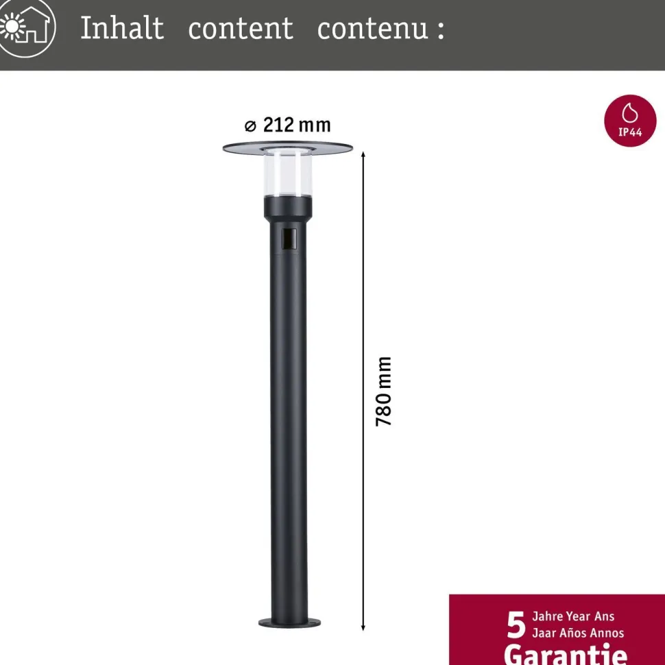 LED-pollarivalaisin liiketunnistimella Paulmann Sienna, 78cm, IP44, 3000K, korroosionkestävä, antrasiitti