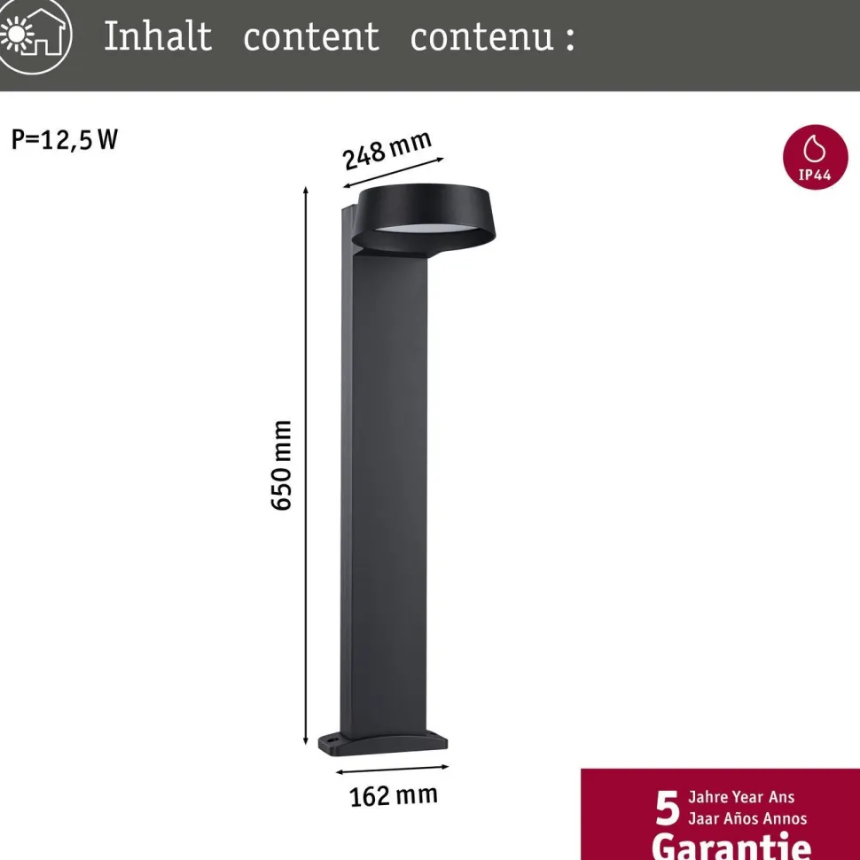LED-pollarivalaisin Paulmann Capea Grand, IP44, 3000K, antrasiitti
