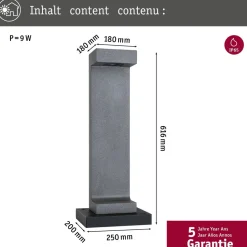 LED-pollarivalaisin Paulmann Concrea, IP65, 61.6cm, 3000K, betoni