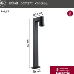 LED-pollarivalaisin Paulmann Kimu, IP44, 82.2cm, 3000K, antrasiitti