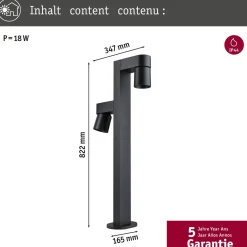 LED-pollarivalaisin Paulmann Kimu, 2-osainen, IP44, 82.2cm, 2200K, antrasiitti