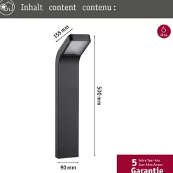 LED-pollarivalaisin Paulmann Kulma, 50cm, IP44, 3000K, korroosionkestävä, antrasiitti