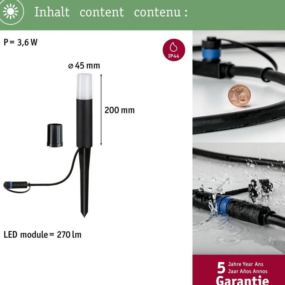 LED-pollarivalaisin Paulmann Plug & Shine Flarea, IP65, 20cm, 3000K, musta