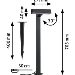 LED-pollarivalaisin Paulmann Plug & Shine Ito, IP65, 3000K, vaakasuuntainen säätö, antrasiitti