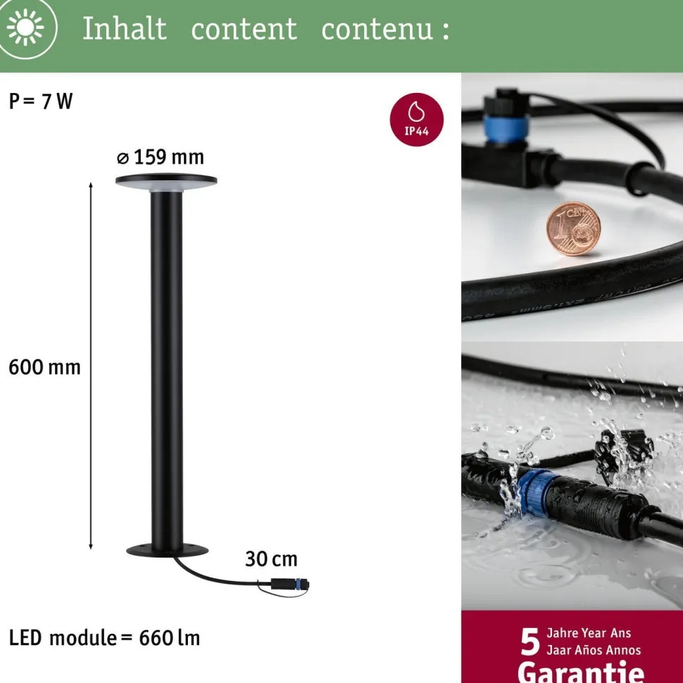LED-pollarivalaisin Paulmann Plug & Shine Plate, IP44, 2200K, 7W, antrasiitti
