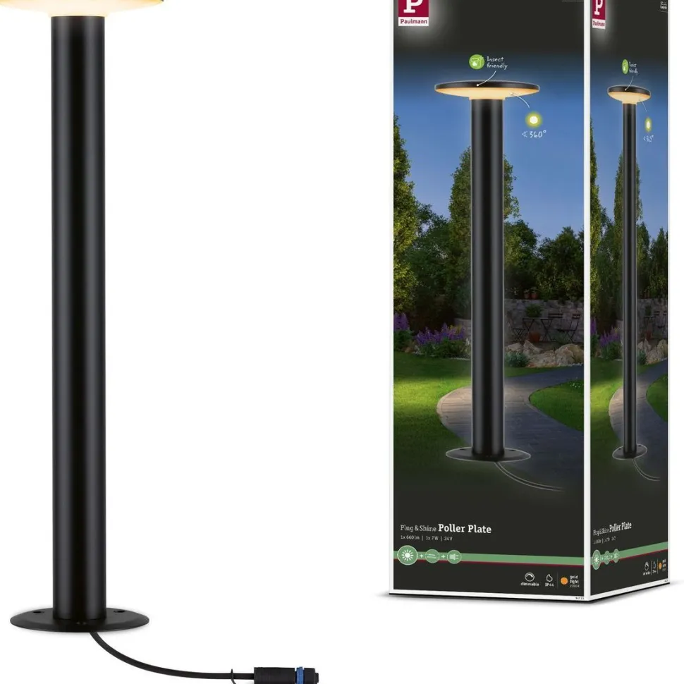 LED-pollarivalaisin Paulmann Plug & Shine Plate, IP44, 2200K, 7W, antrasiitti