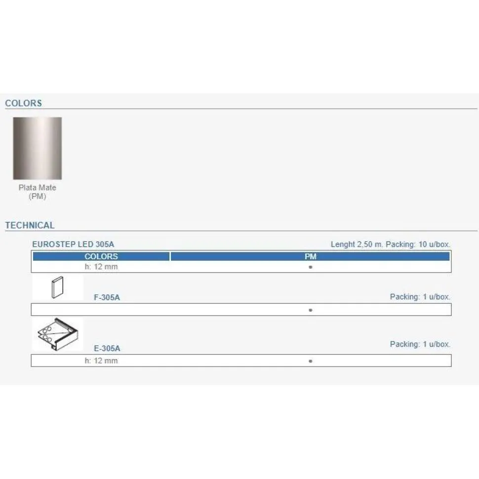 LED-porraslista Euroshrink 305A, alumiini, 12mm x 2.5m, mattahopea