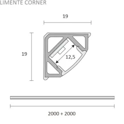 LED-profiili ja LED-nauha Limente Corner 20 COM 3000K, IP44, 2m, alumiini