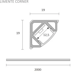 LED-profiili ja LED-nauha Limente Corner 20 COM 3000K, IP44, 2m, alumiini