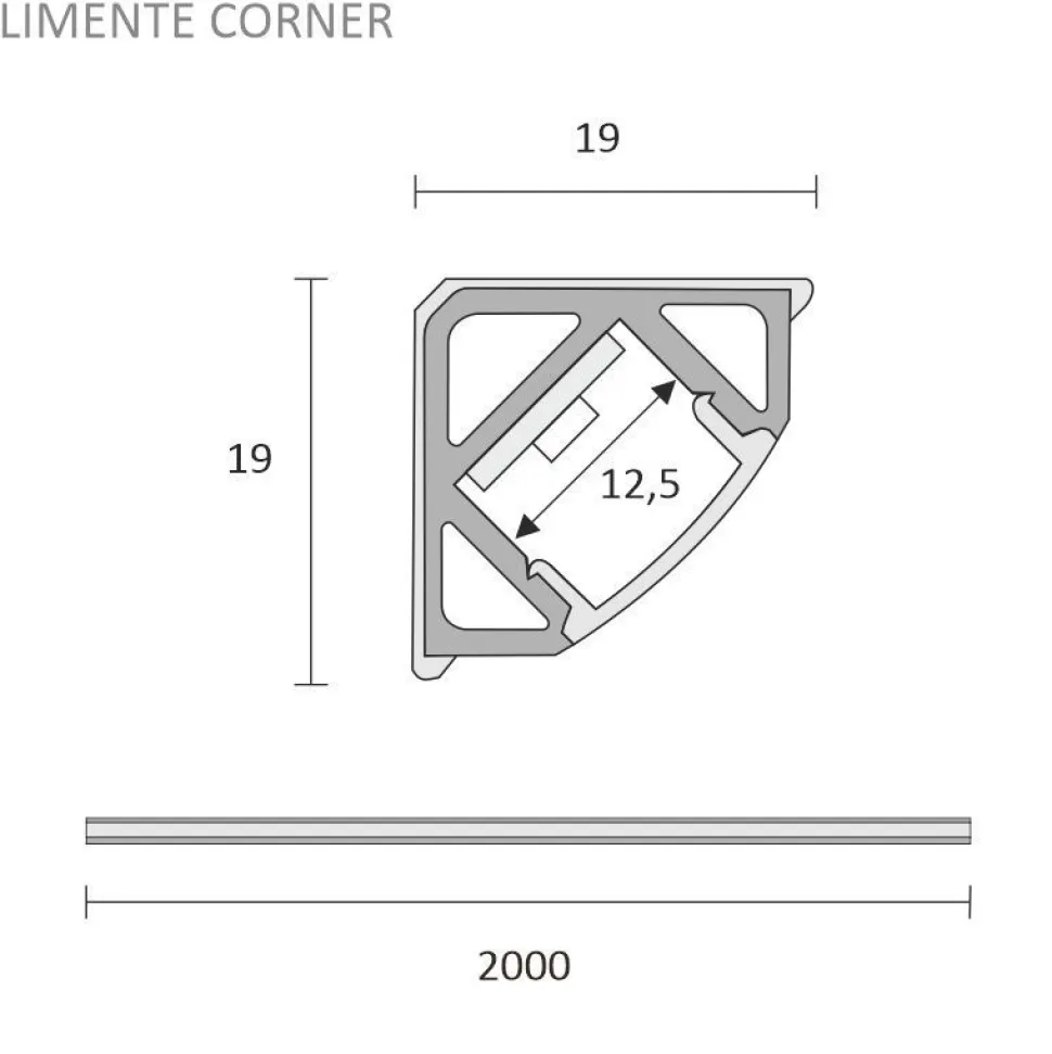 LED-profiili ja LED-nauha Limente Corner 20 COM 3000K, IP44, 2m, alumiini
