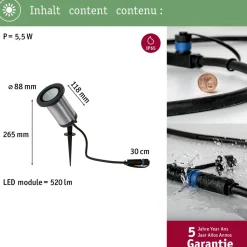 LED-puutarhaspotti Paulmann Plug & Shine Classic, IP65, 3000K, antrasiitti
