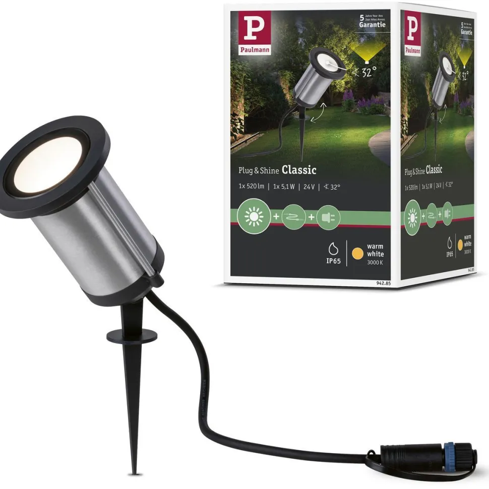 LED-puutarhaspotti Paulmann Plug & Shine Classic, IP65, 3000K, antrasiitti