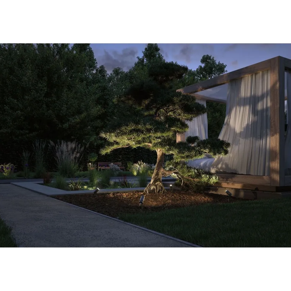 LED-puutarhaspotti Paulmann Plug & Shine Radix, IP65, 3000K, 6W, harmaa