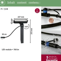 LED-puutarhaspotti Paulmann Plug & Shine Ito, IP65, 3000K, vaakasuuntainen säätö, antrasiitti