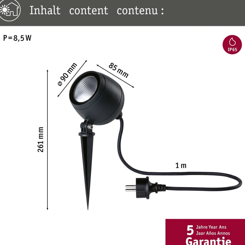 LED-puutarhaspotti Paulmann Kikolo, IP65, 90mm, 3000K, 20°, antrasiitti