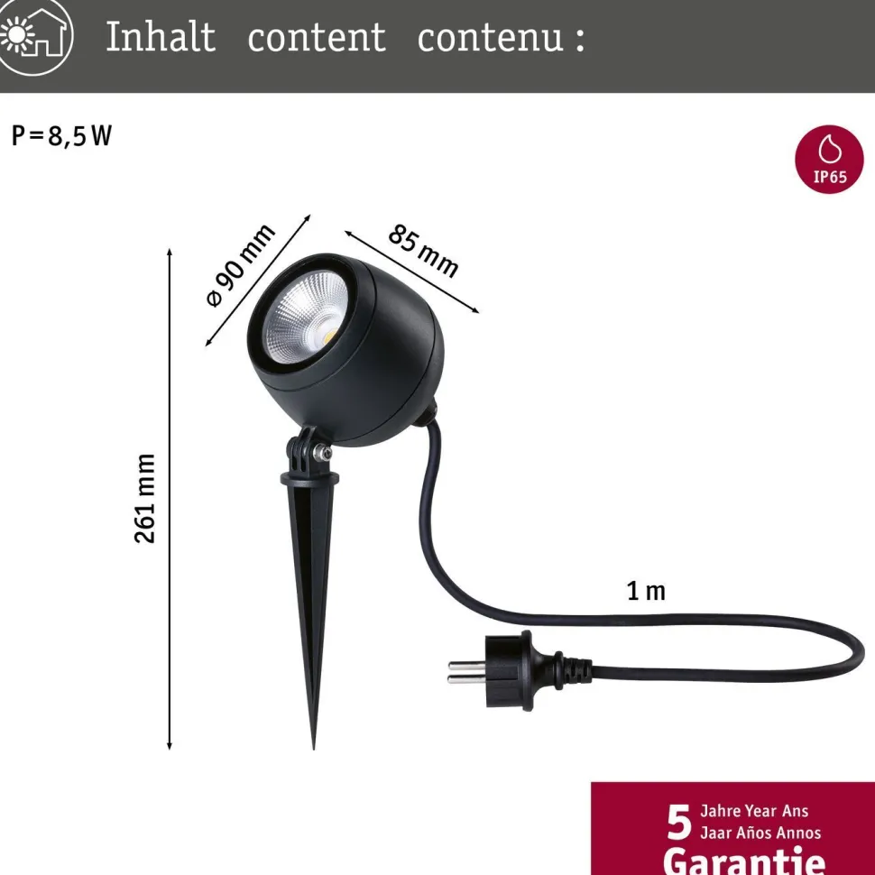 LED-puutarhaspotti Paulmann Kikolo, IP65, 90mm, 3000K, 60°, antrasiitti