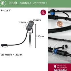LED-puutarhaspotti Paulmann Plug & Shine Radon, IP65, 3000K, harmaa