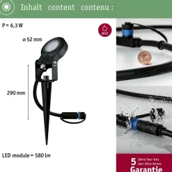 LED-puutarhaspotti Paulmann Plug & Shine Sting, IP67, 2200K, 6.3W, antrasiitti
