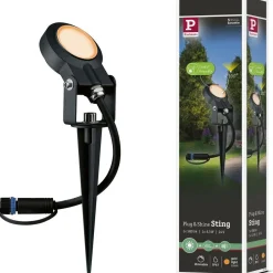 LED-puutarhaspotti Paulmann Plug & Shine Sting, IP67, 2200K, 6.3W, antrasiitti