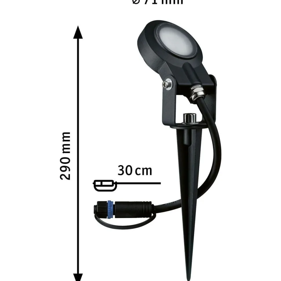 LED-puutarhaspotti Paulmann Plug & Shine Sting, IP67, 2200K, 6.3W, antrasiitti